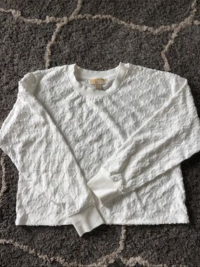 Michael Kors Cream Textured Logo Crewneck Sweater